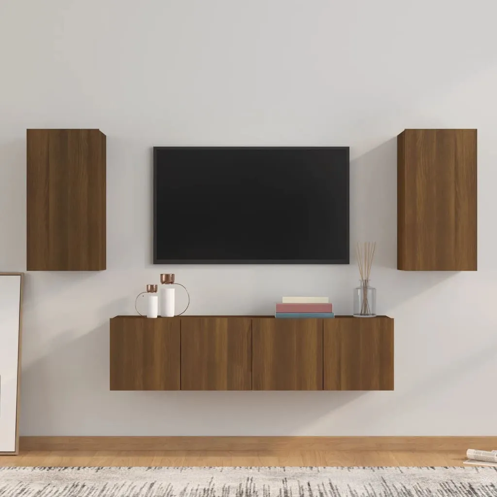 vidaXL Set Mobili Porta TV 4 pz Rovere Marrone in Legno Multistrato