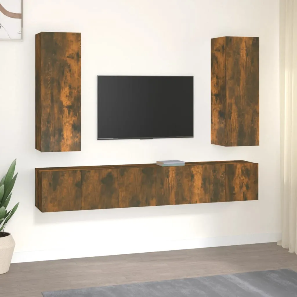 vidaXL Set di Mobili Porta TV 5 pz Rovere Fumo in Legno Multistrato