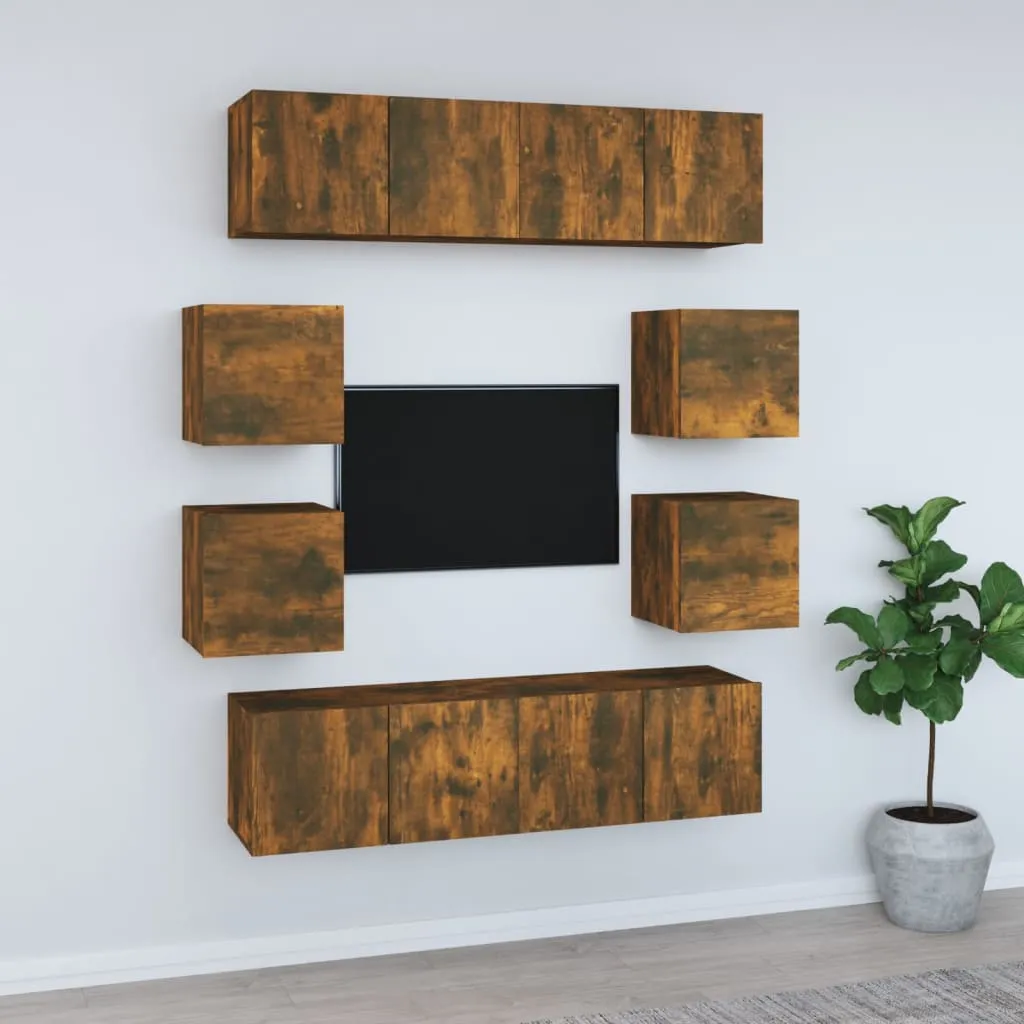 vidaXL Set Mobili Porta TV 8 pz Rovere Fumo in Legno Multistrato