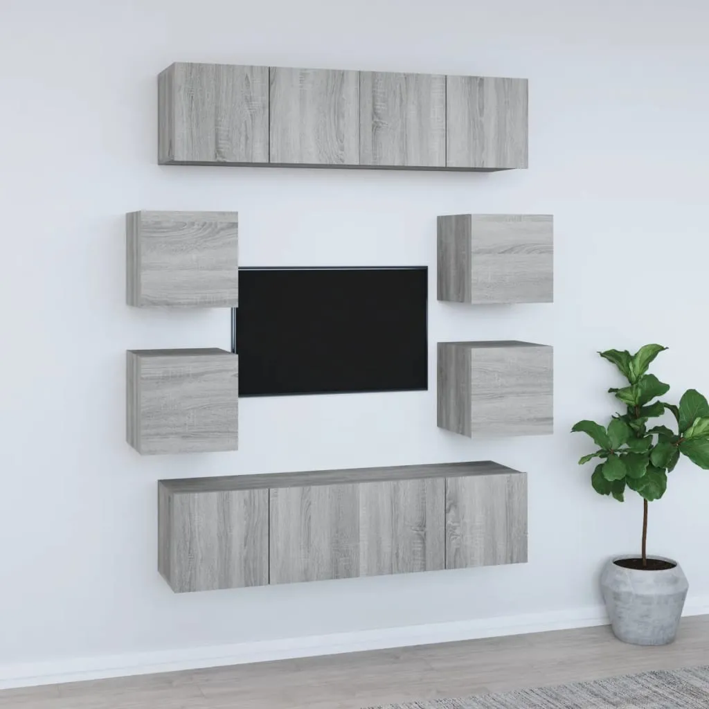 vidaXL Set Mobili Porta TV 8pz Grigio Sonoma in Legno Multistrato