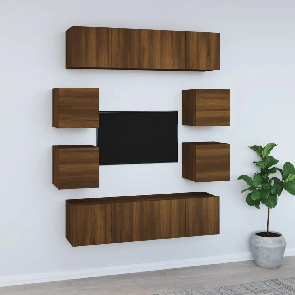 vidaXL Set Mobili Porta TV 8pz Rovere Marrone in Legno Multistrato