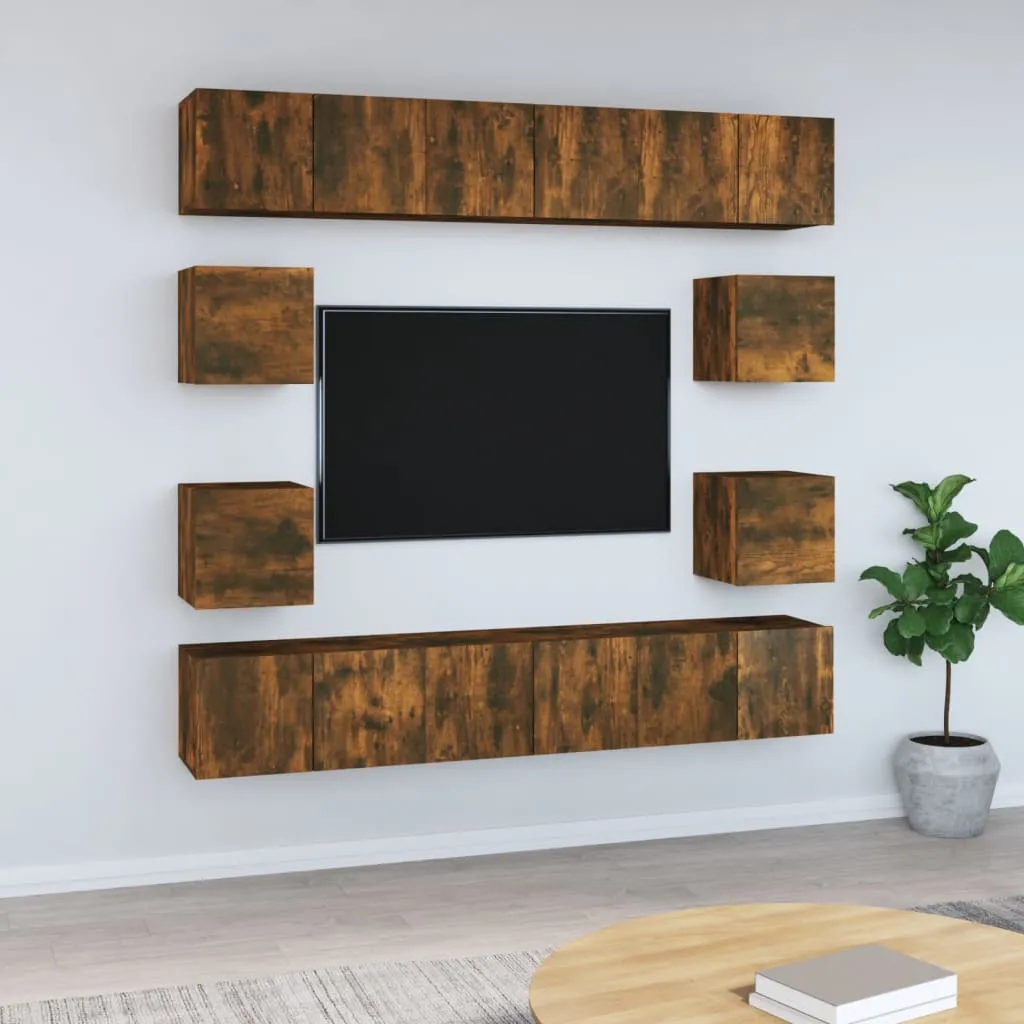 vidaXL Set Mobili Porta TV 10 pz Rovere Fumo in Legno Multistrato