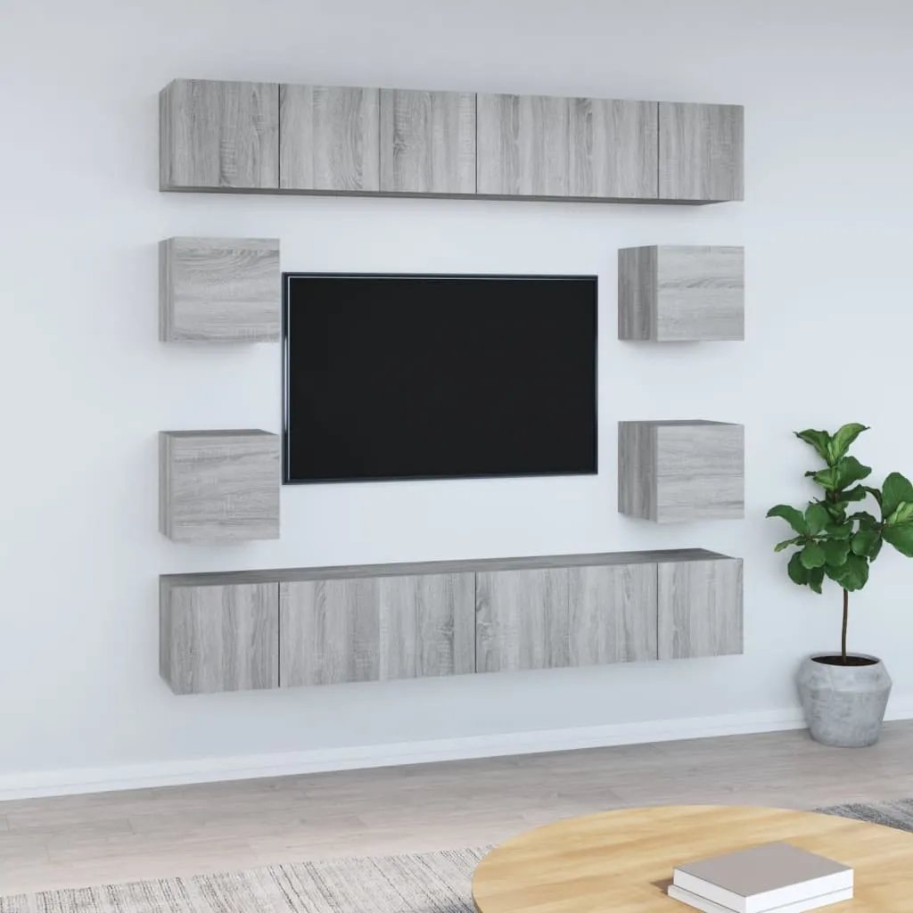 vidaXL Set Mobili Porta TV 10 pz Grigio Sonoma in Legno Multistrato