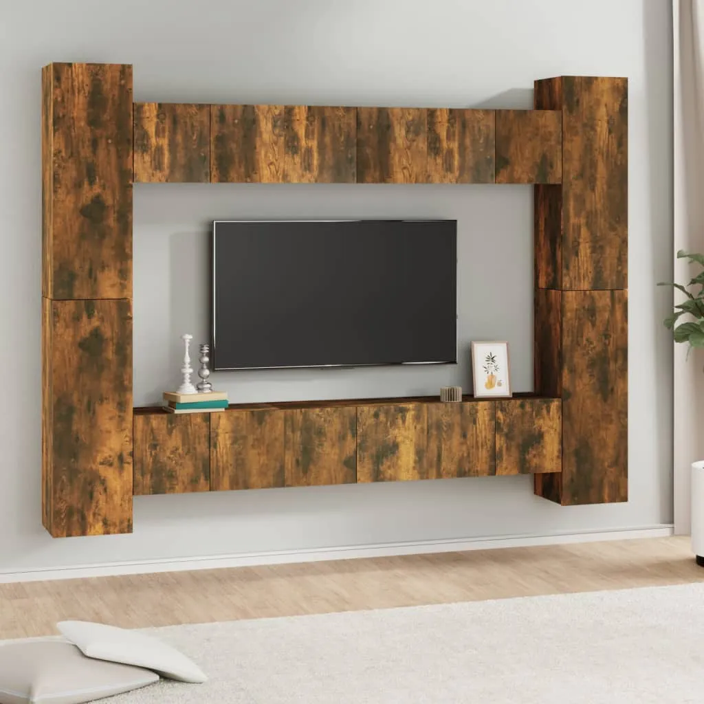 vidaXL Set Mobili Porta TV 10 pz Rovere Fumo in Legno Multistrato