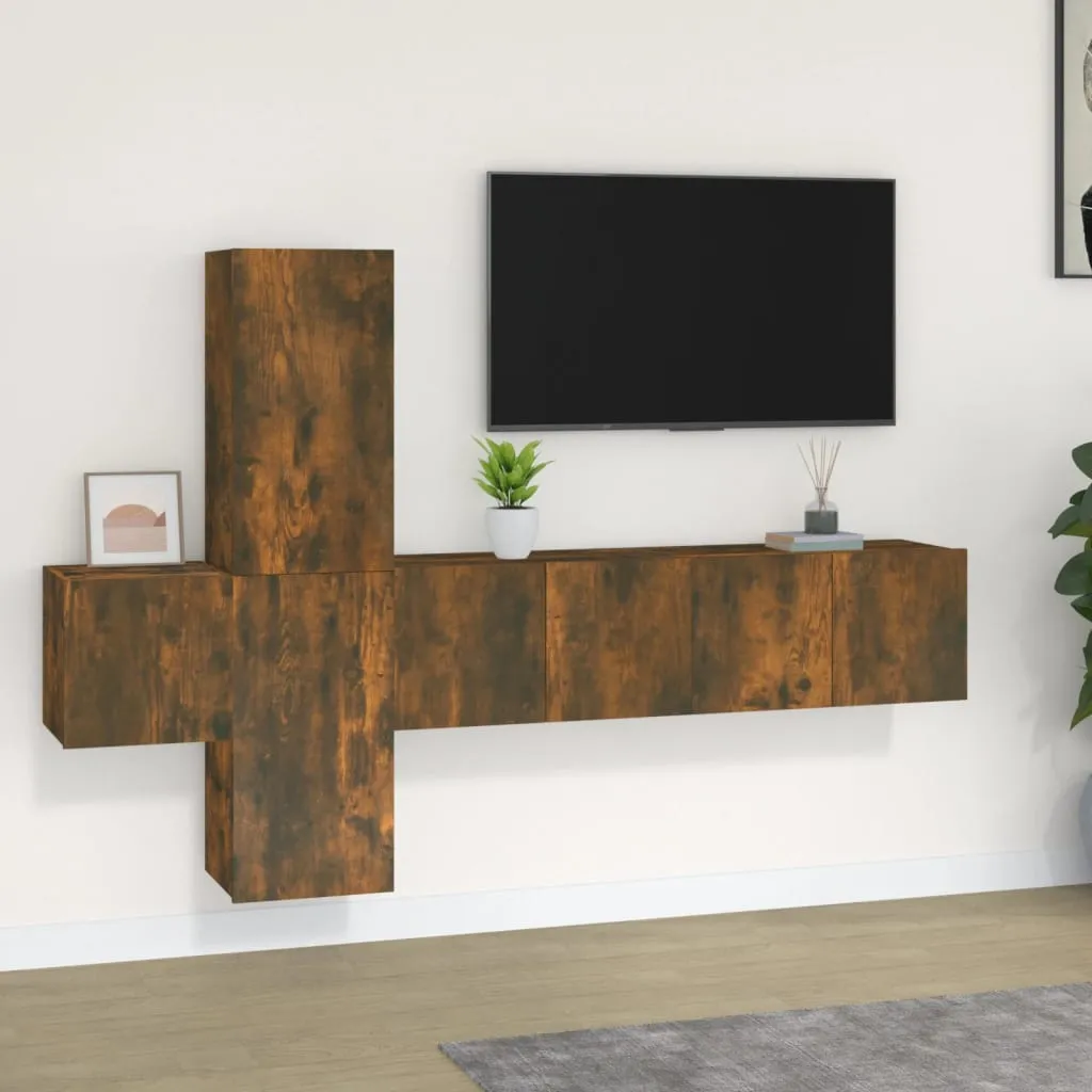 vidaXL Set di Mobili Porta TV 5 pz Rovere Fumo in Legno Multistrato