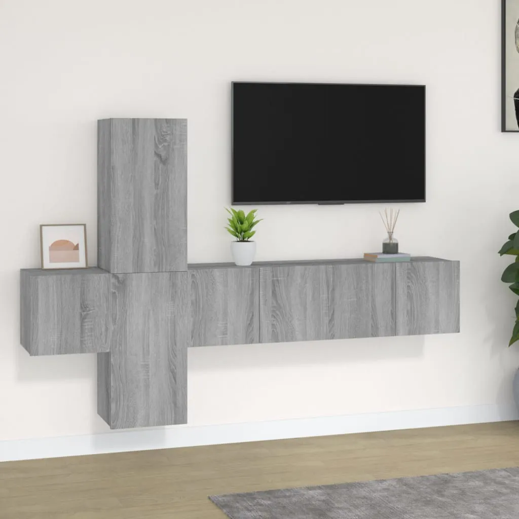 vidaXL Set di Mobili Porta TV 5 pz Grigio Sonoma in Legno Multistrato