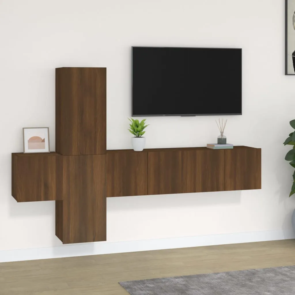 vidaXL Set Mobili Porta TV 5 pz Rovere Marrone in Legno Multistrato