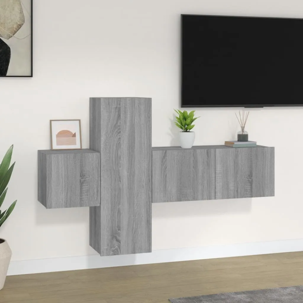 vidaXL Set Mobili Porta TV 3 pz Grigio Sonoma in Legno Multistrato