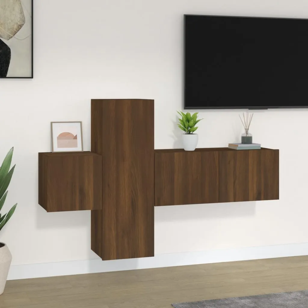 vidaXL Set Mobili Porta TV 3 pz Rovere Marrone in Legno Multistrato