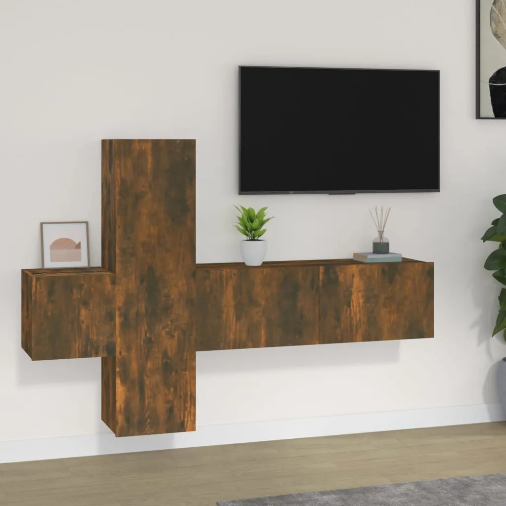 vidaXL Set Mobili Porta TV 3 pz Rovere Fumo in Legno Multistrato