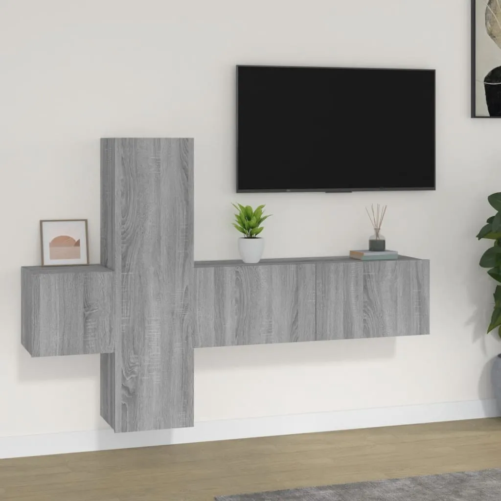 vidaXL Set Mobili Porta TV 3 pz Grigio Sonoma in Legno Multistrato