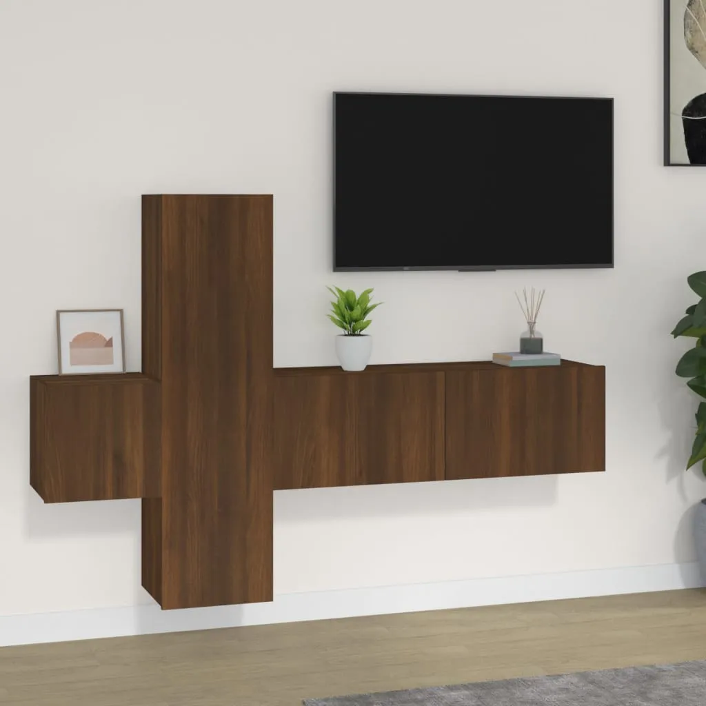 vidaXL Set Mobili Porta TV 3 pz Rovere Marrone in Legno Multistrato