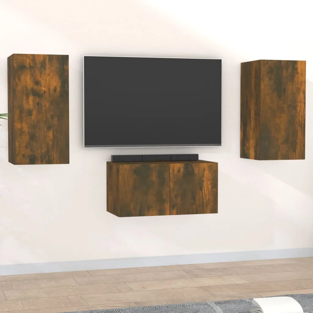 vidaXL Set Mobili Porta TV 3 pz Rovere Fumo in Legno Multistrato