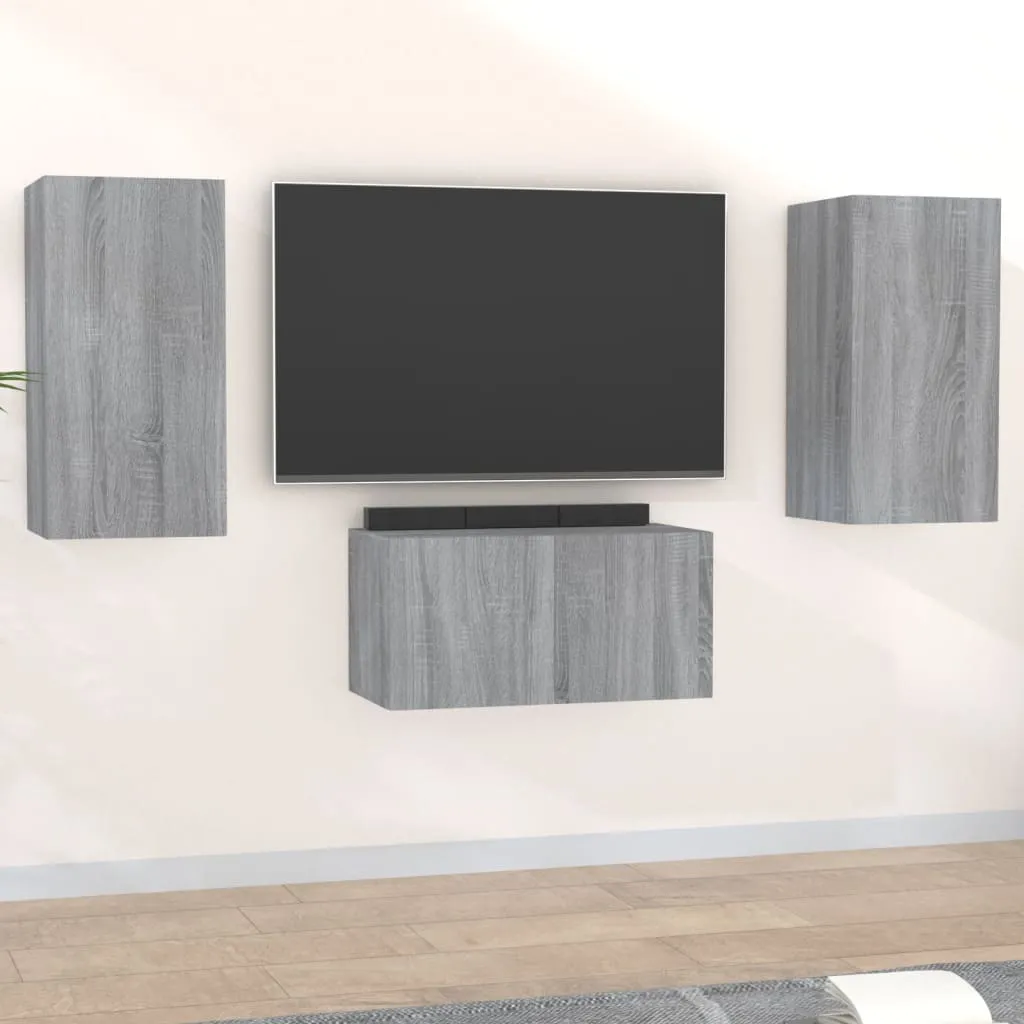 vidaXL Set Mobili Porta TV 3 pz Grigio Sonoma in Legno Multistrato