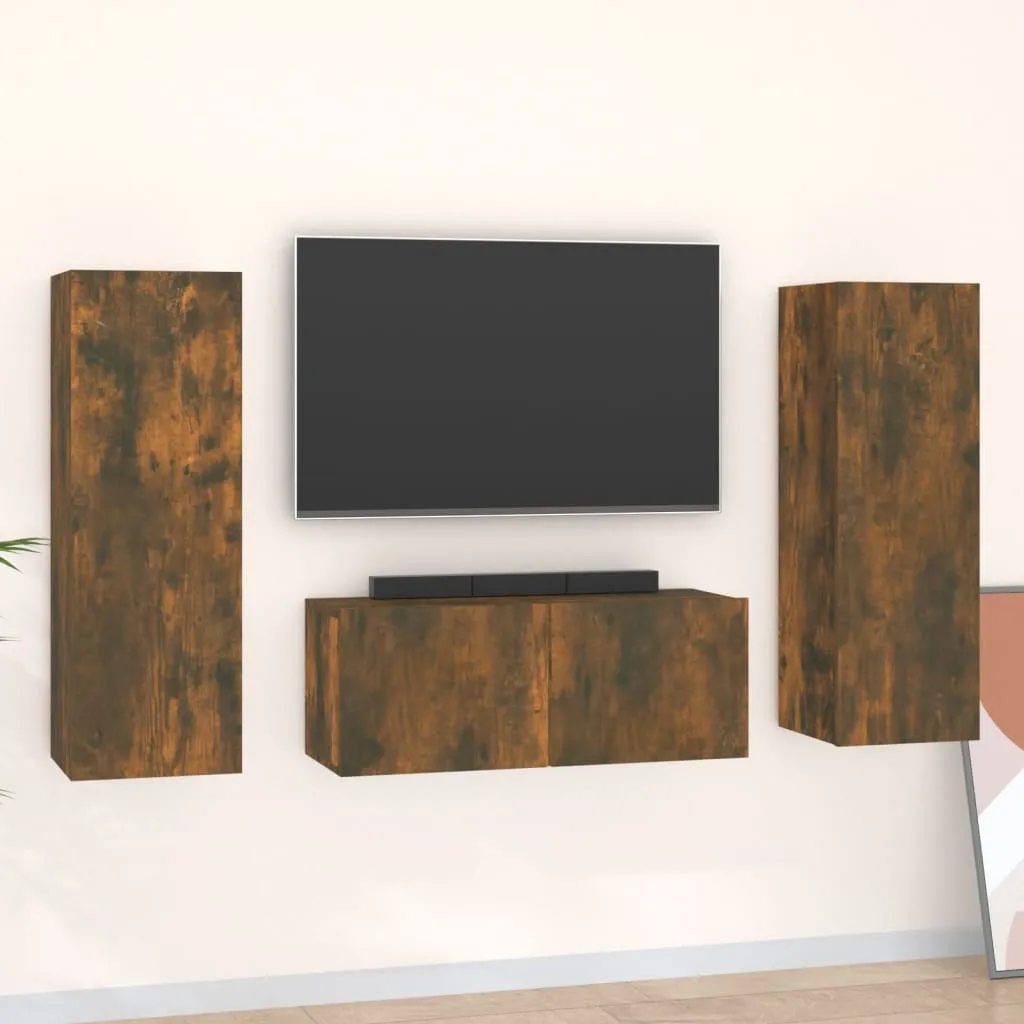 vidaXL Set Mobili Porta TV 3 pz Rovere Fumo in Legno Multistrato