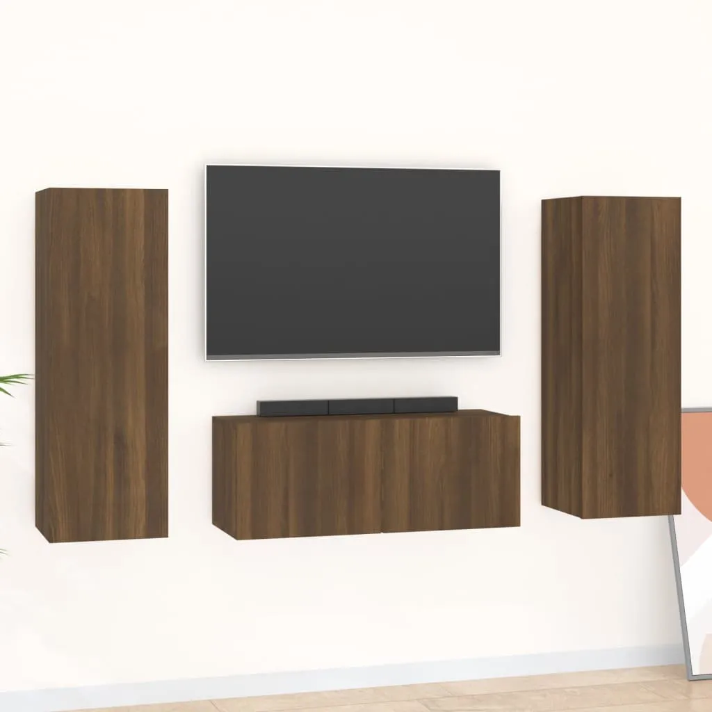 vidaXL Set Mobili Porta TV 3 pz Rovere Marrone in Legno Multistrato