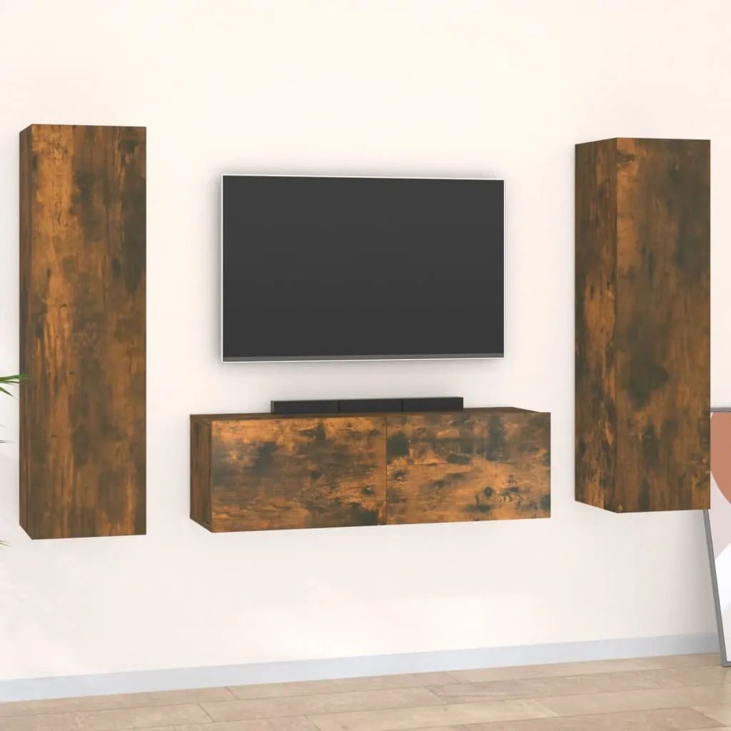 vidaXL Set Mobili Porta TV 3 pz Rovere Fumo in Legno Multistrato