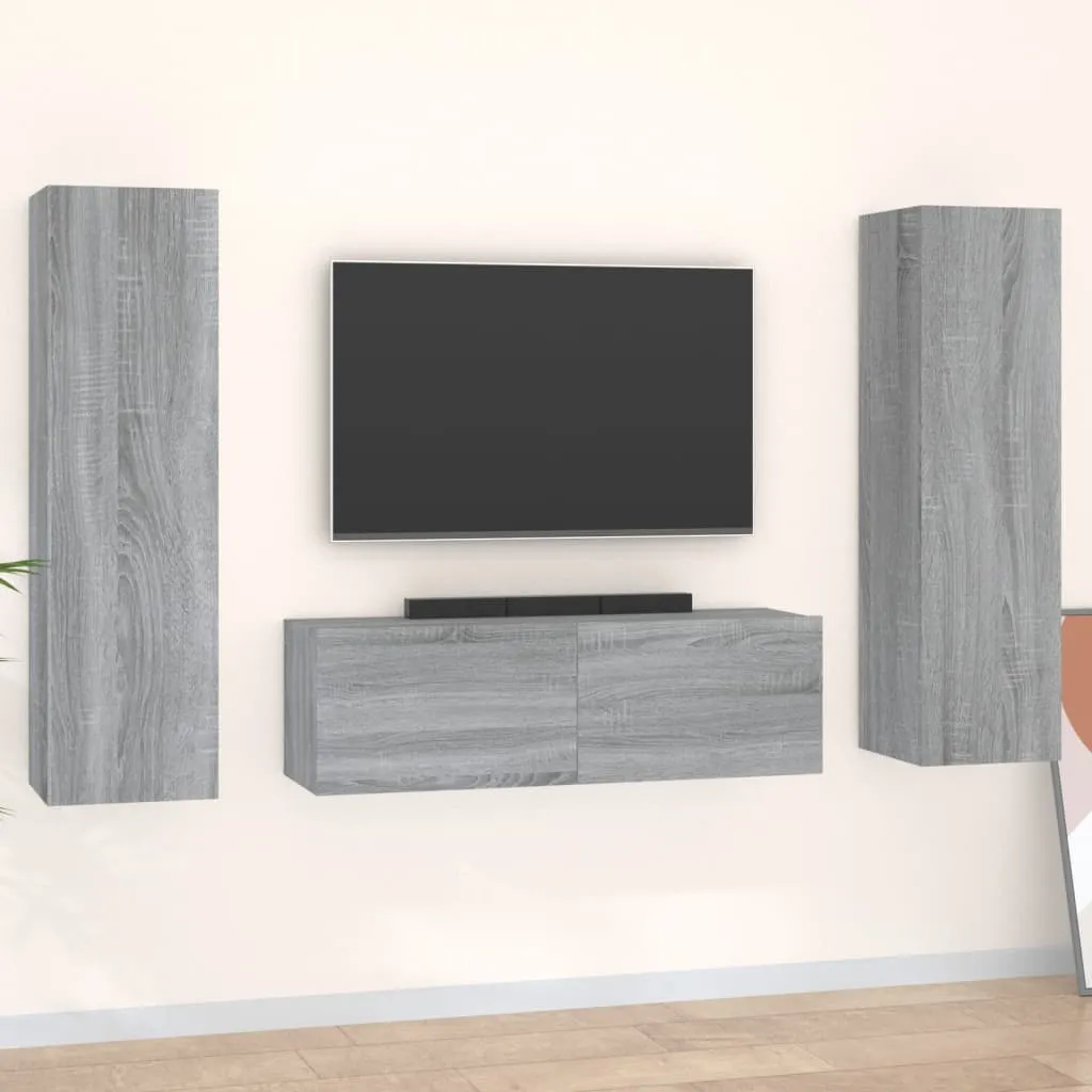 vidaXL Set Mobili Porta TV 3 pz Grigio Sonoma in Legno Multistrato