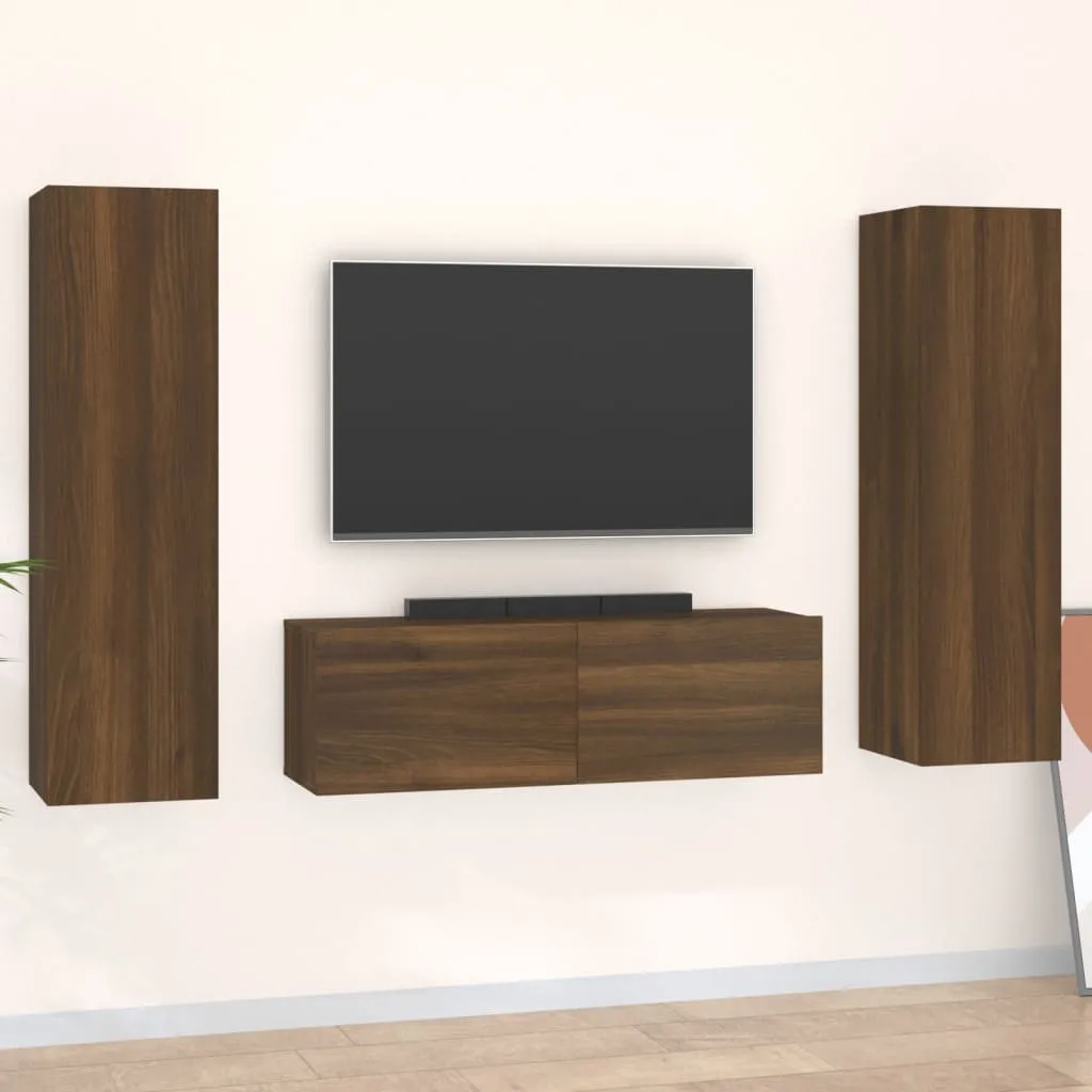 vidaXL Set Mobili Porta TV 3 pz Rovere Marrone in Legno Multistrato