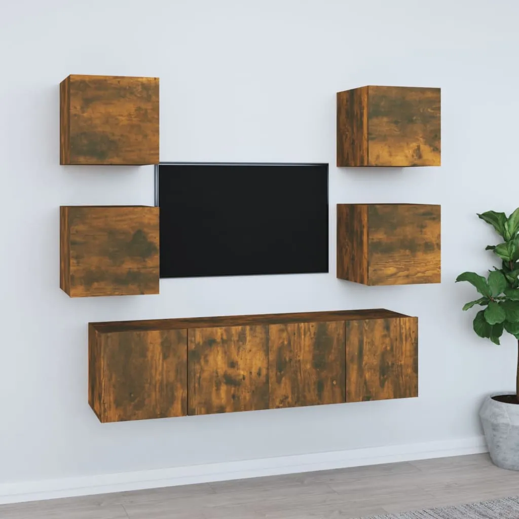 vidaXL Set di Mobili Porta TV 6 pz Rovere Fumo in Legno Multistrato