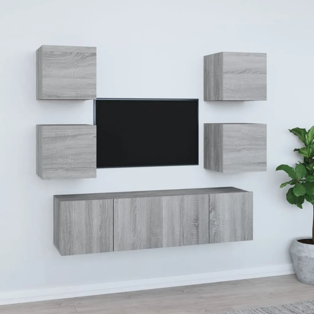 vidaXL Set di Mobili Porta TV 6 pz Grigio Sonoma in Legno Multistrato