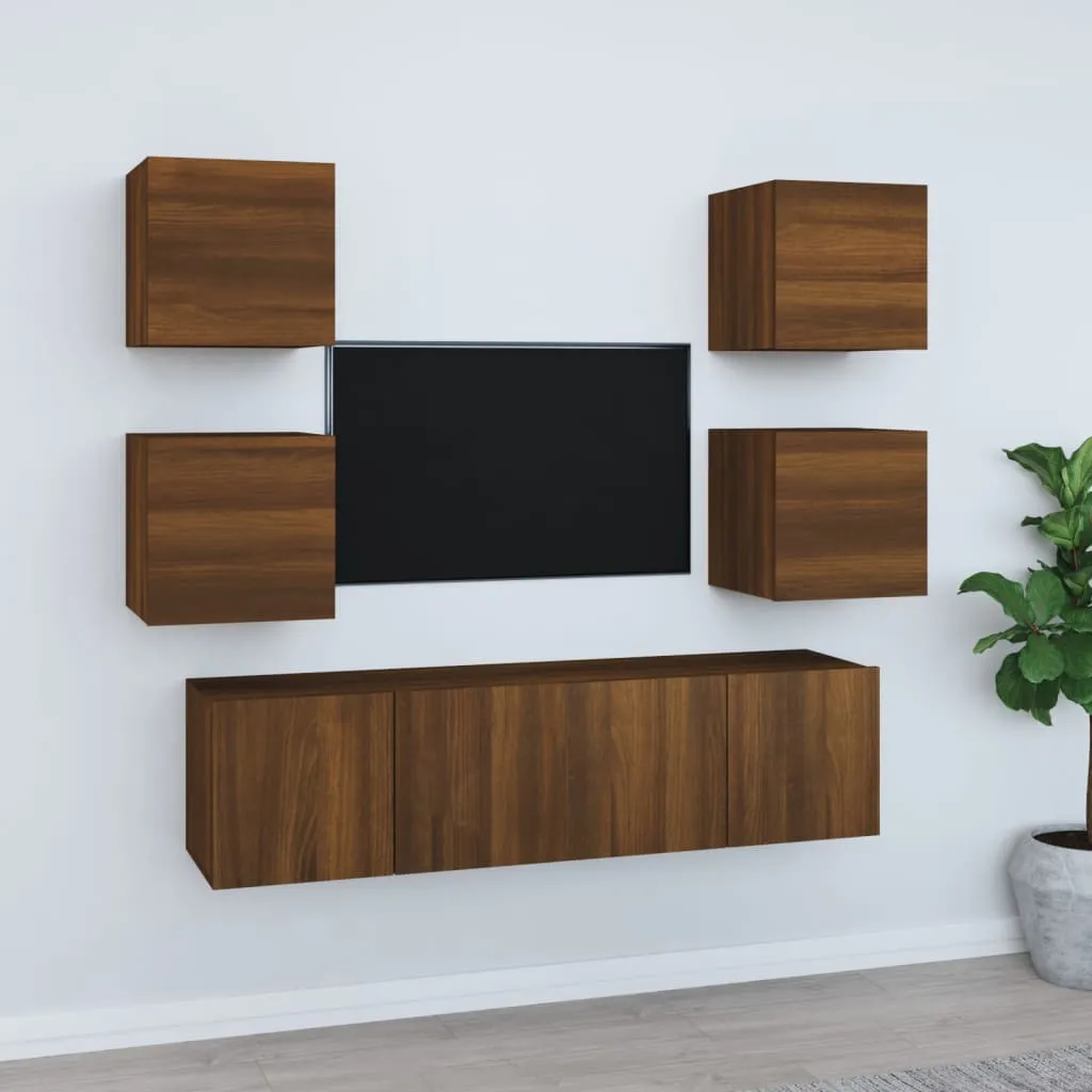 vidaXL Set Mobili Porta TV 6 pz Rovere Marrone in Legno Multistrato