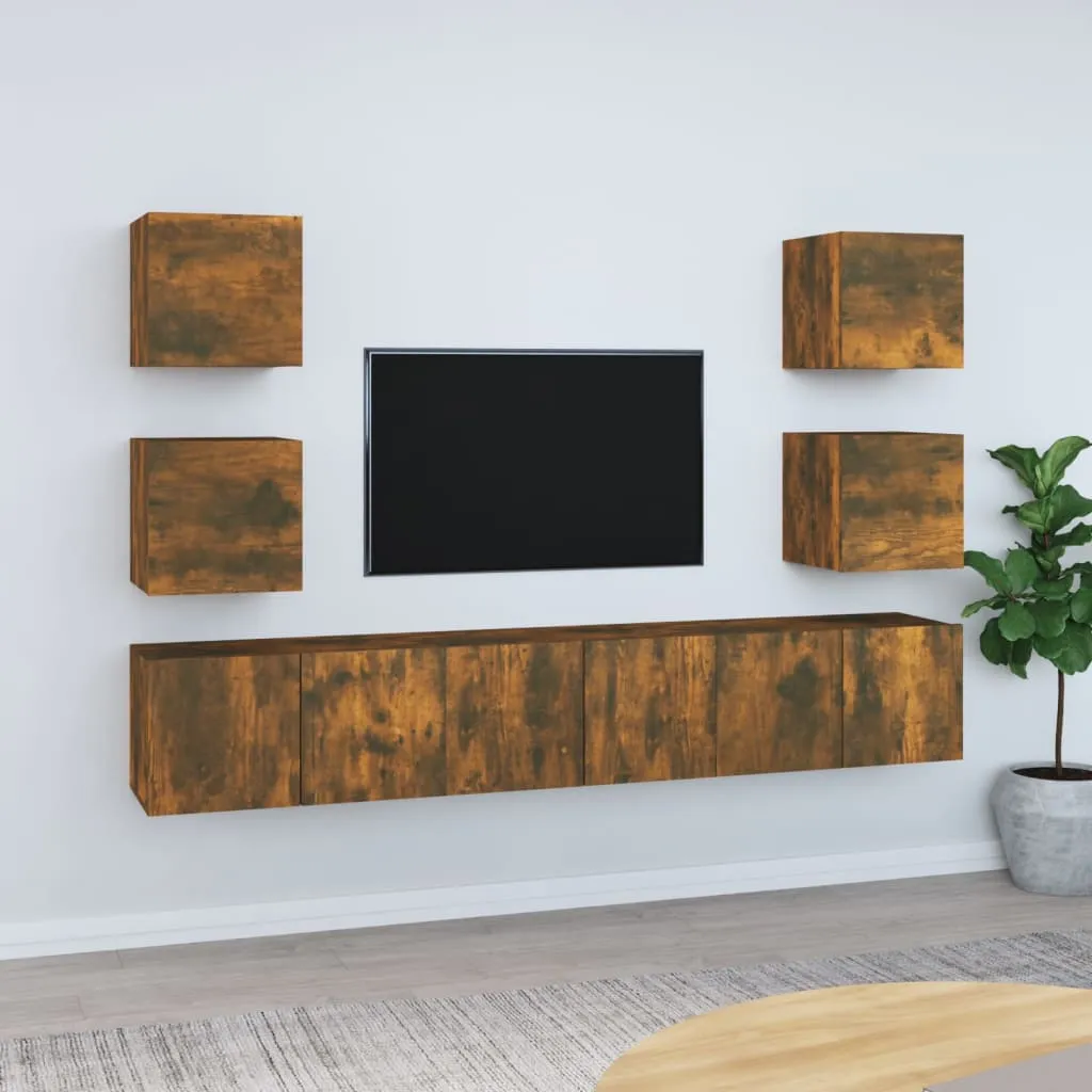 vidaXL Set di Mobili Porta TV 7 pz Rovere Fumo in Legno Multistrato