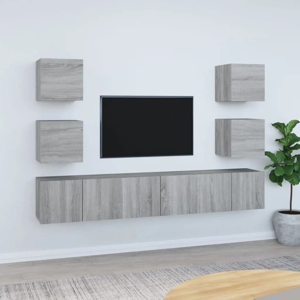 vidaXL Set di Mobili Porta TV 7 pz Grigio Sonoma in Legno Multistrato