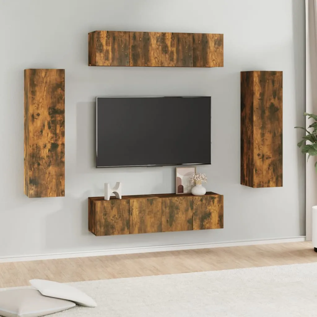 vidaXL Set di Mobili Porta TV 6 pz Rovere Fumo in Legno Multistrato