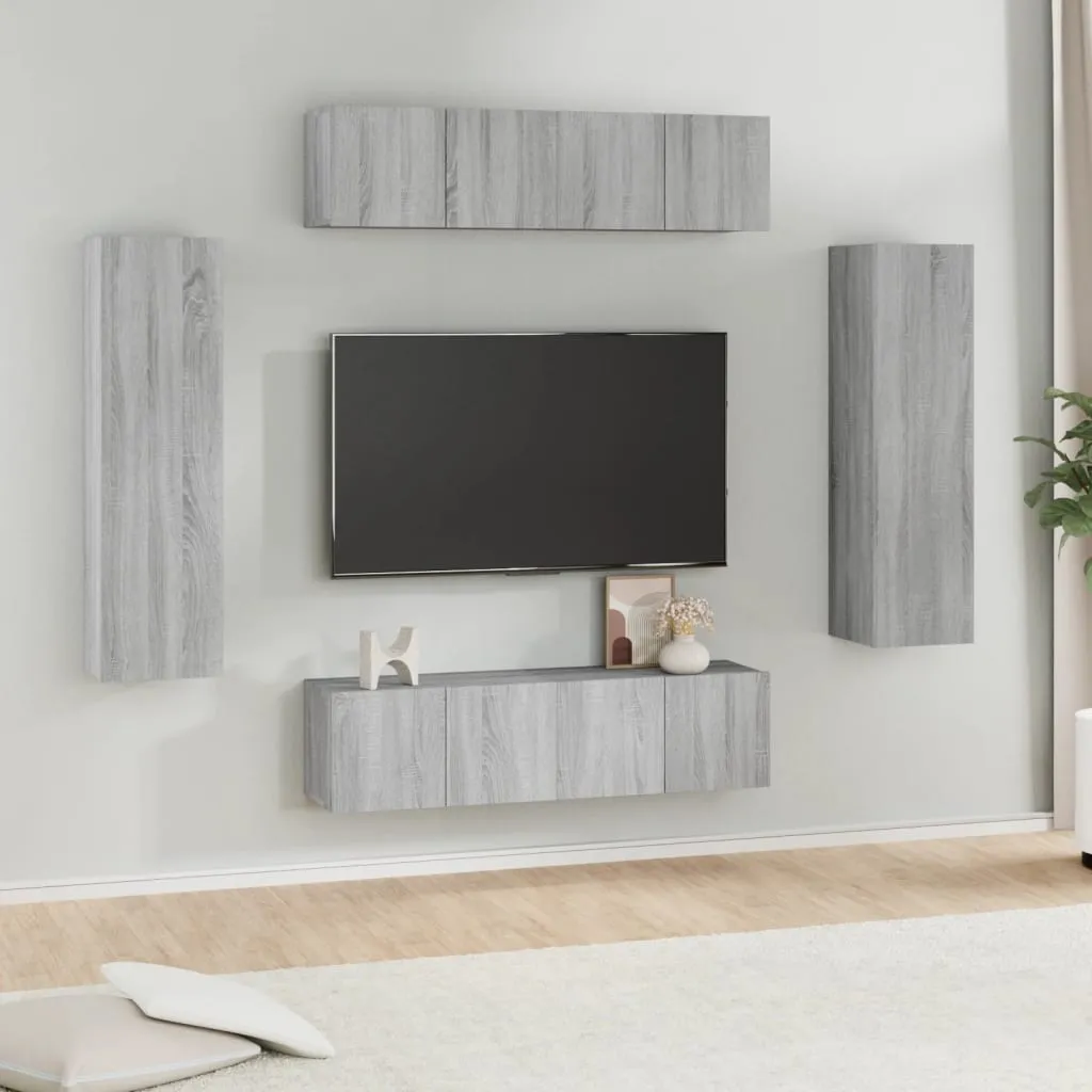 vidaXL Set di Mobili Porta TV 6 pz Grigio Sonoma in Legno Multistrato