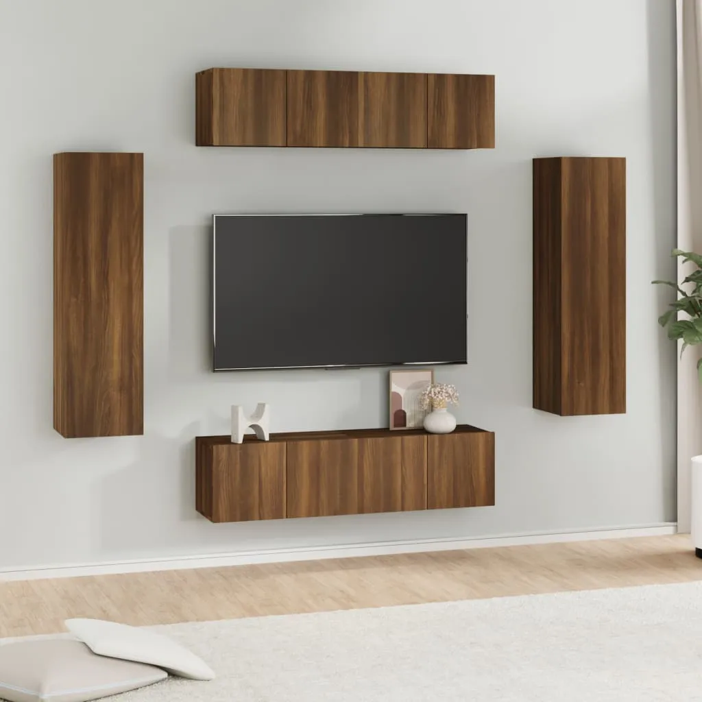 vidaXL Set Mobili Porta TV 6 pz Rovere Marrone in Legno Multistrato