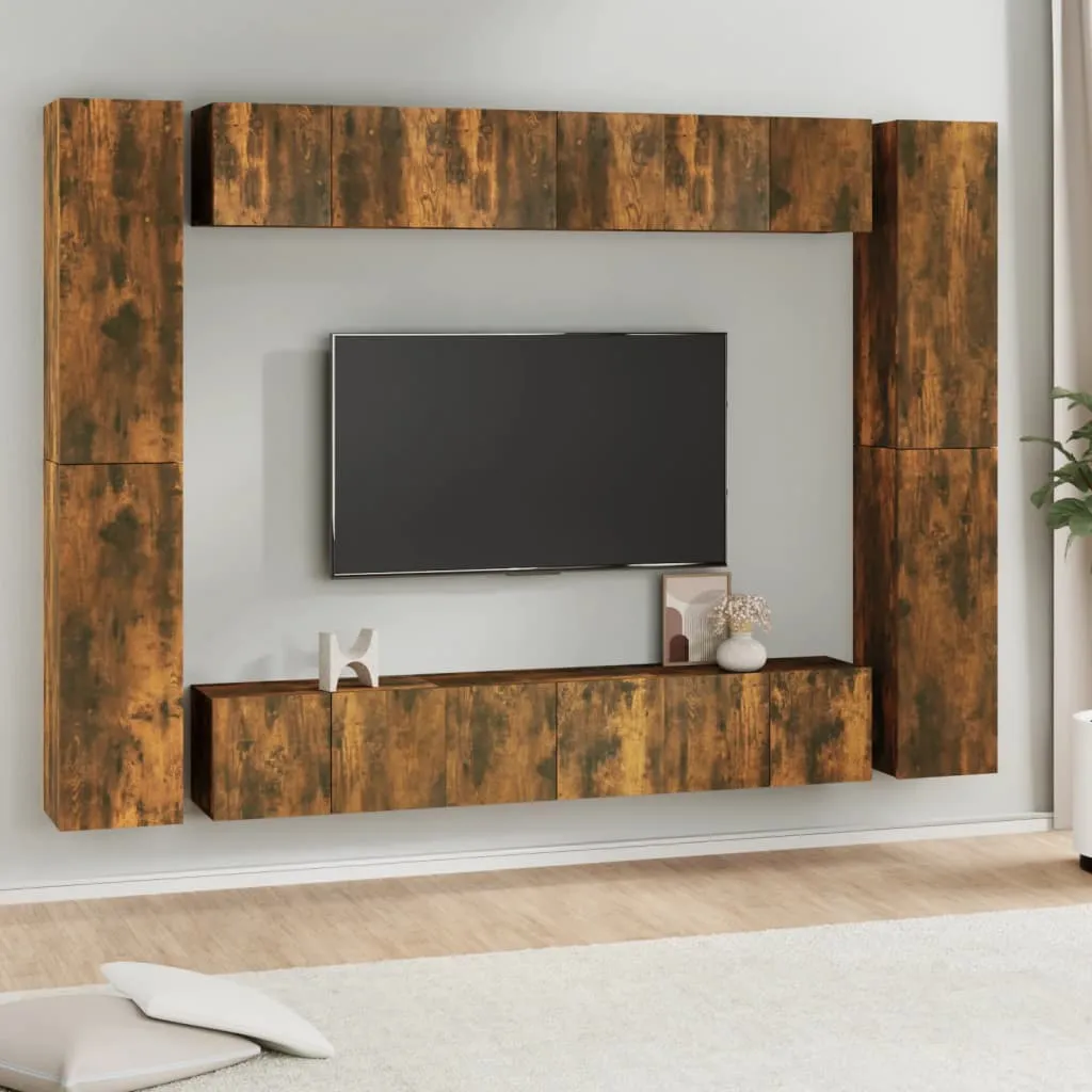 vidaXL Set Mobili Porta TV 10 pz Rovere Fumo in Legno Multistrato