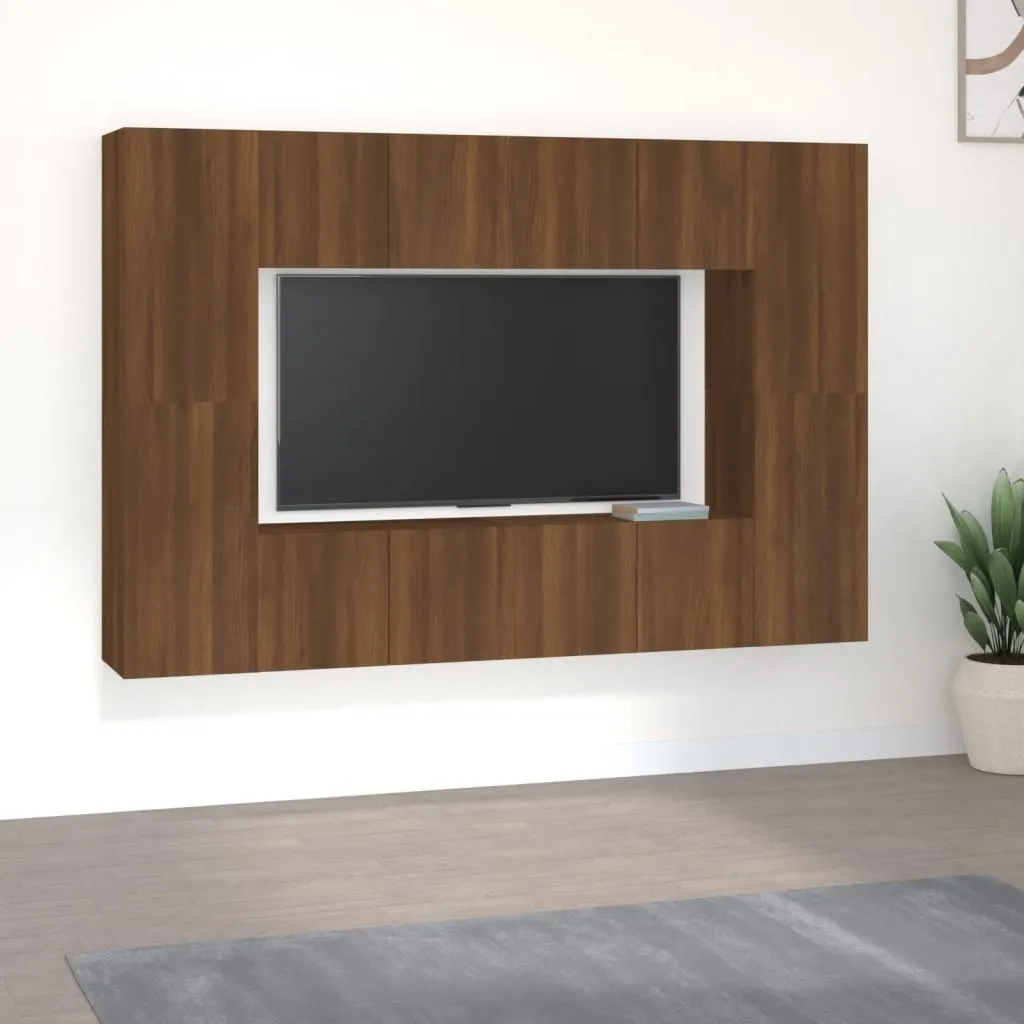 vidaXL Set Mobili Porta TV 8pz Rovere Marrone in Legno Multistrato