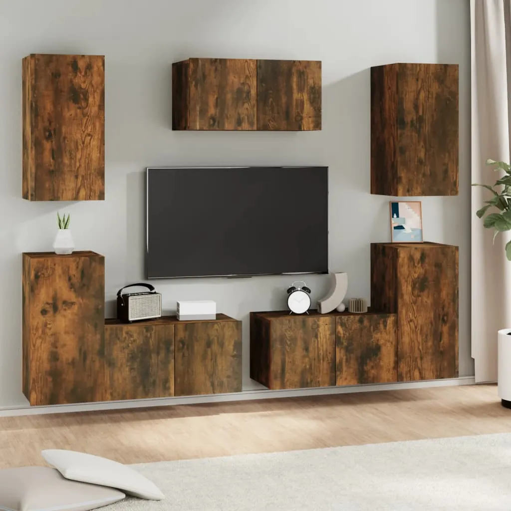 vidaXL Set di Mobili Porta TV 7 pz Rovere Fumo in Legno Multistrato