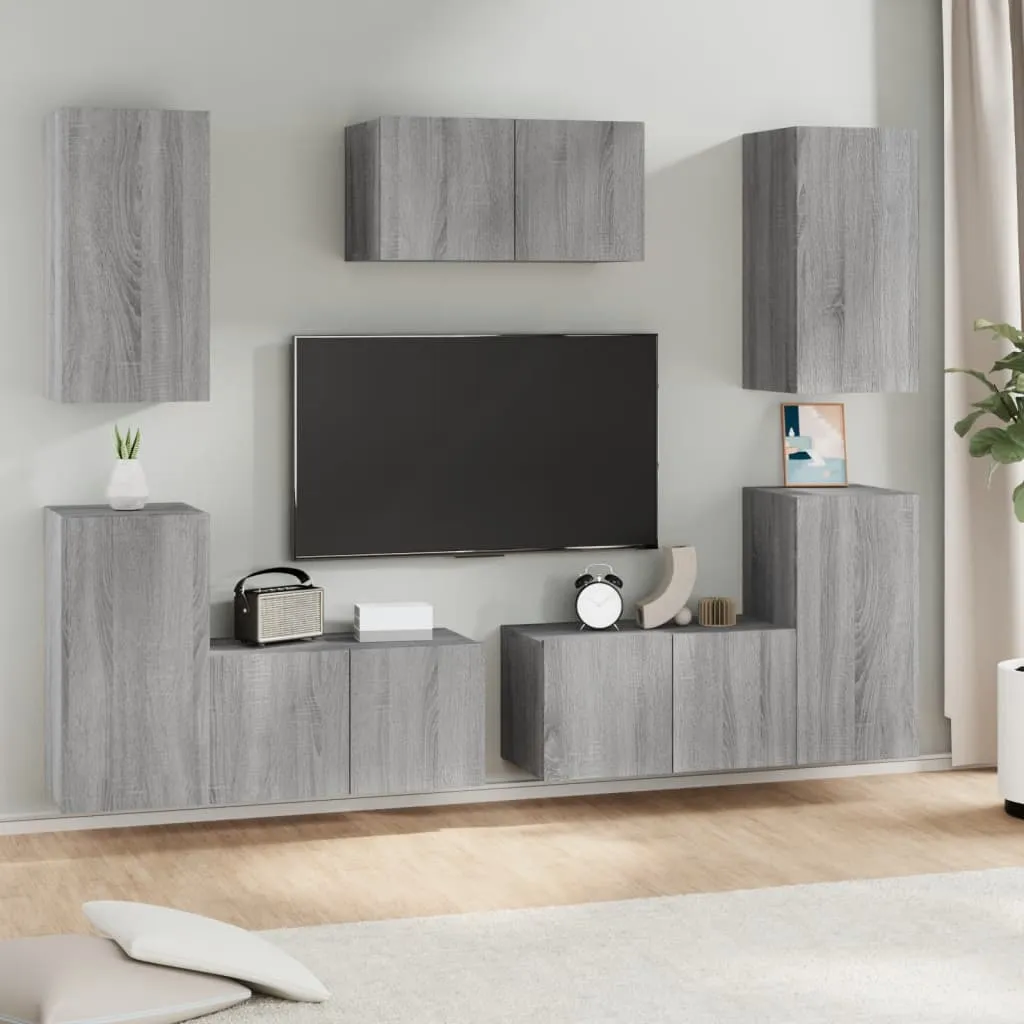 vidaXL Set di Mobili Porta TV 7 pz Grigio Sonoma in Legno Multistrato