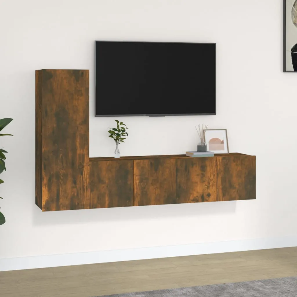 vidaXL Set Mobili Porta TV 3 pz Rovere Fumo in Legno Multistrato