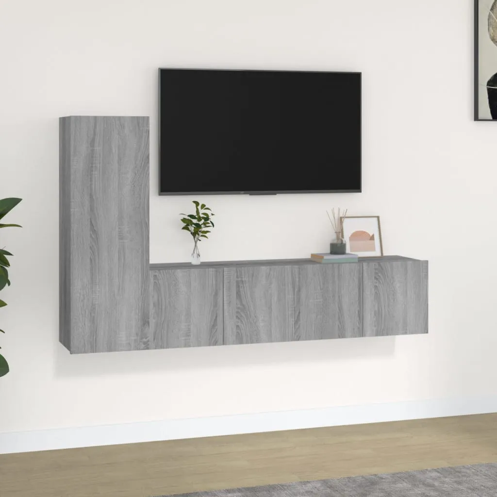 vidaXL Set Mobili Porta TV 3 pz Grigio Sonoma in Legno Multistrato