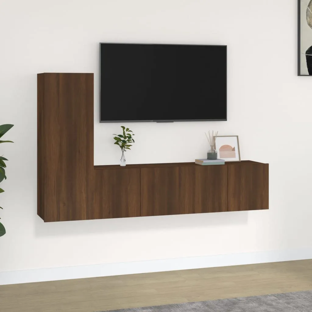 vidaXL Set Mobili Porta TV 3 pz Rovere Marrone in Legno Multistrato