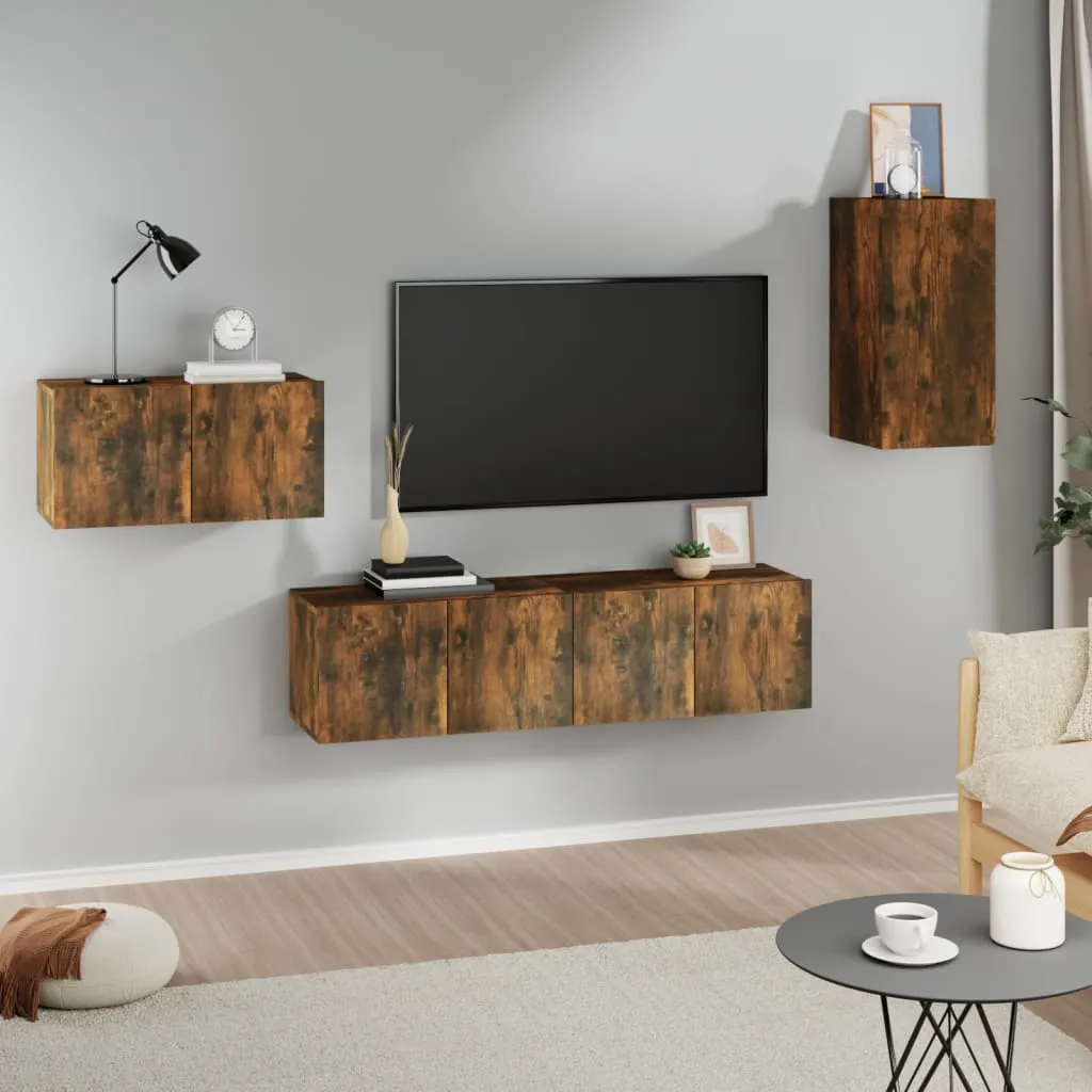 vidaXL Set di Mobili Porta TV 4 pz Rovere Fumo in Legno Multistrato