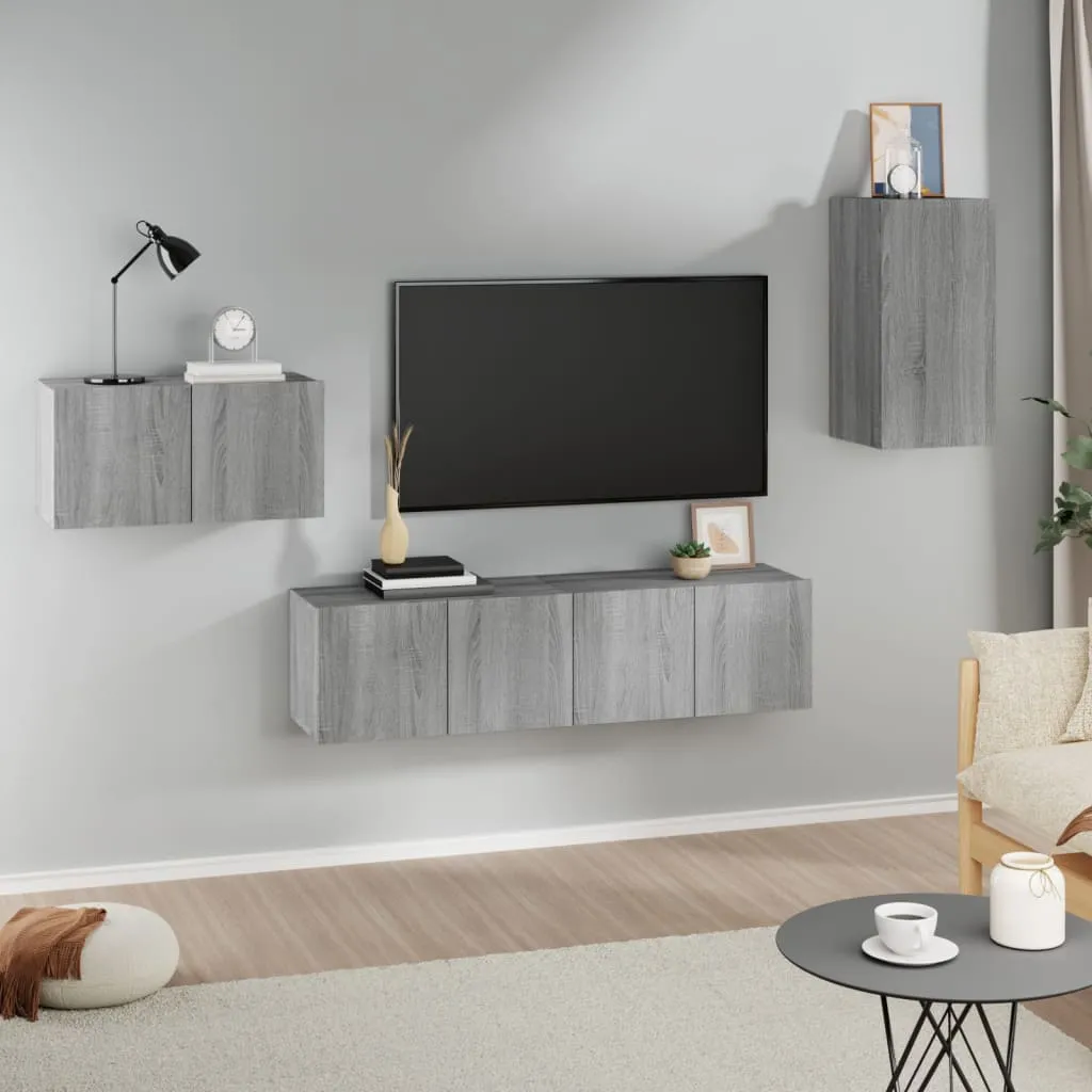 vidaXL Set di Mobili Porta TV 4 pz Grigio Sonoma in Legno Multistrato