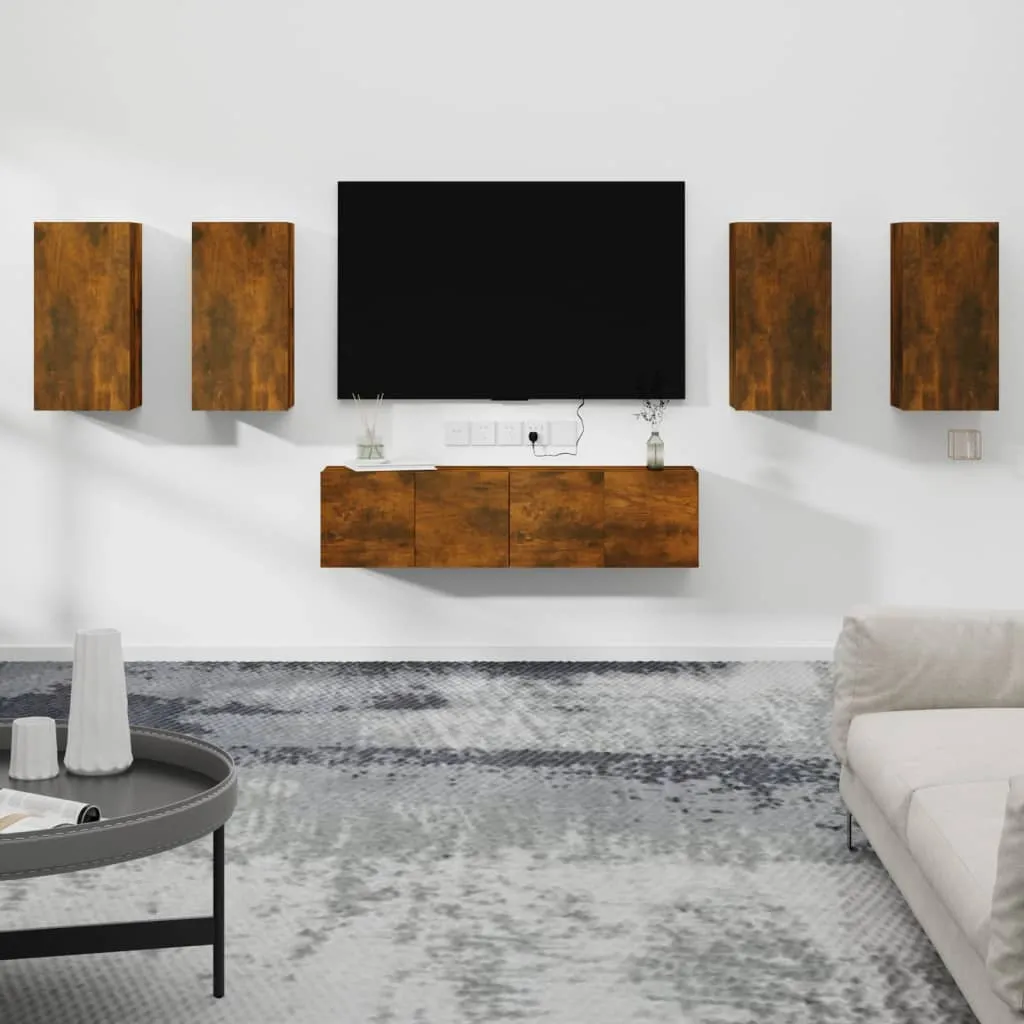 vidaXL Set di Mobili Porta TV 6 pz Rovere Fumo in Legno Multistrato