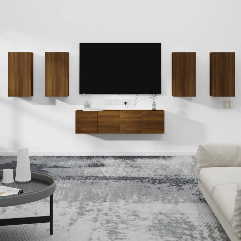 vidaXL Set Mobili Porta TV 6 pz Rovere Marrone in Legno Multistrato