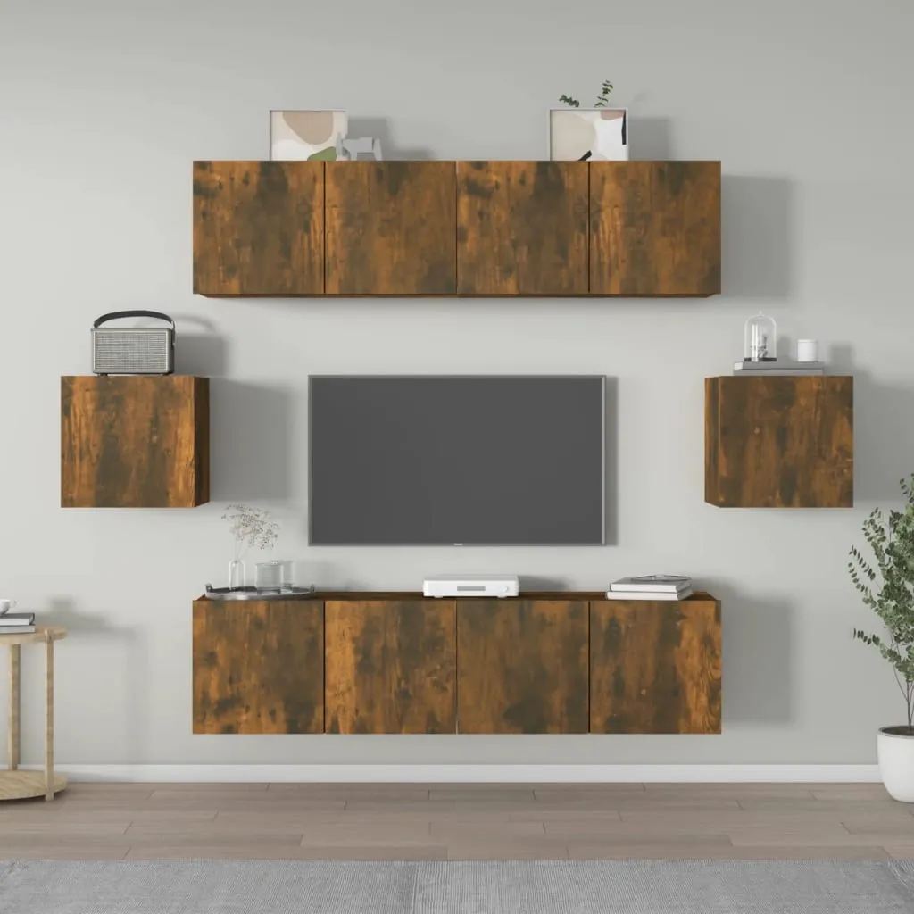 vidaXL Set di Mobili Porta TV 6 pz Rovere Fumo in Legno Multistrato