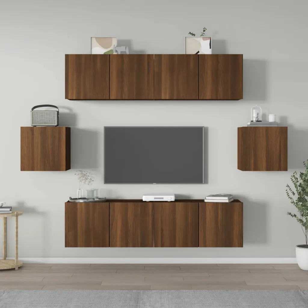 vidaXL Set Mobili Porta TV 6 pz Rovere Marrone in Legno Multistrato