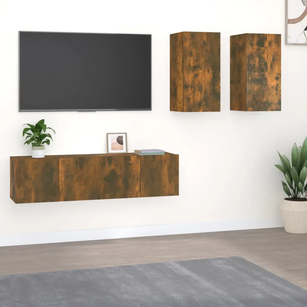 vidaXL Set di Mobili Porta TV 4 pz Rovere Fumo in Legno Multistrato