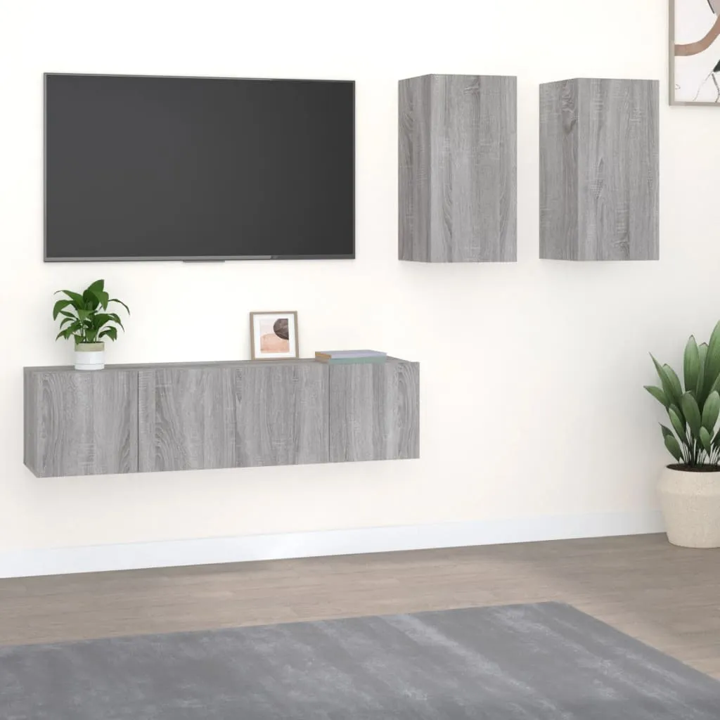 vidaXL Set di Mobili Porta TV 4 pz Grigio Sonoma in Legno Multistrato