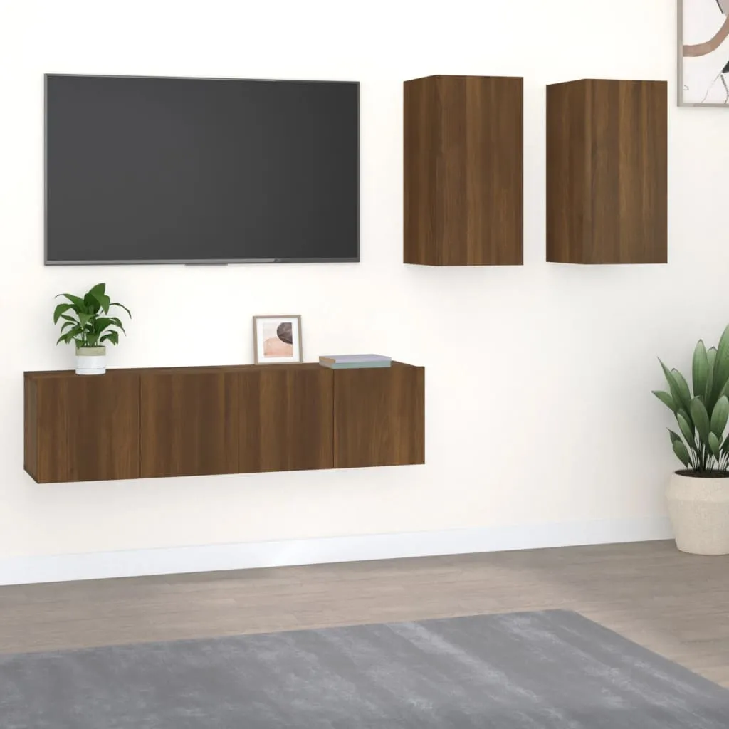 vidaXL Set Mobili Porta TV 4 pz Rovere Marrone in Legno Multistrato