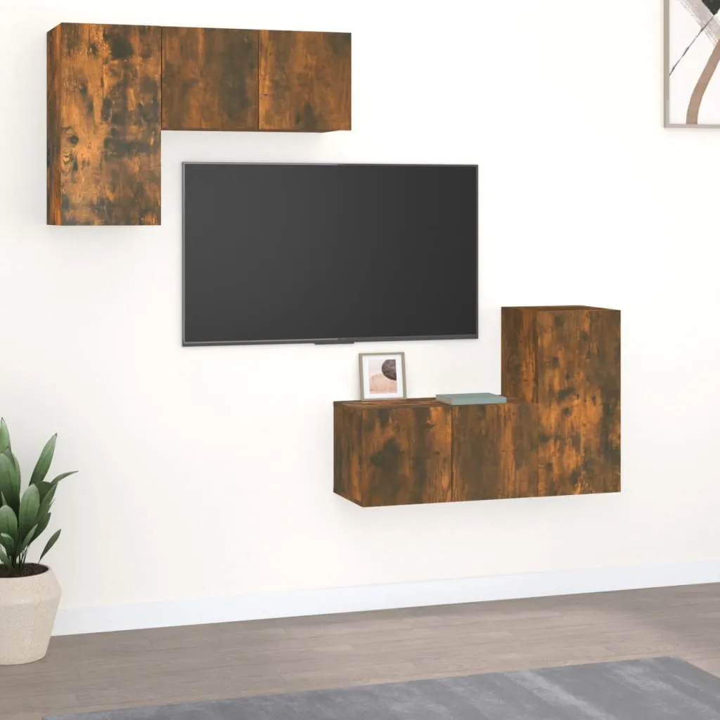 vidaXL Set di Mobili Porta TV 4 pz Rovere Fumo in Legno Multistrato