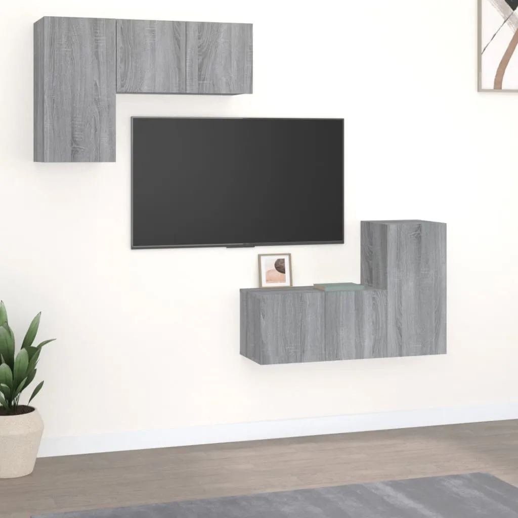 vidaXL Set di Mobili Porta TV 4 pz Grigio Sonoma in Legno Multistrato