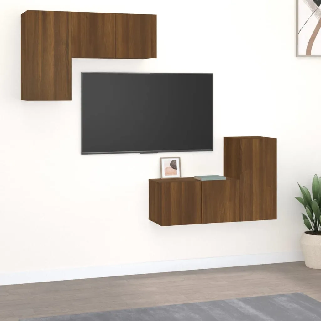 vidaXL Set Mobili Porta TV 4 pz Rovere Marrone in Legno Multistrato